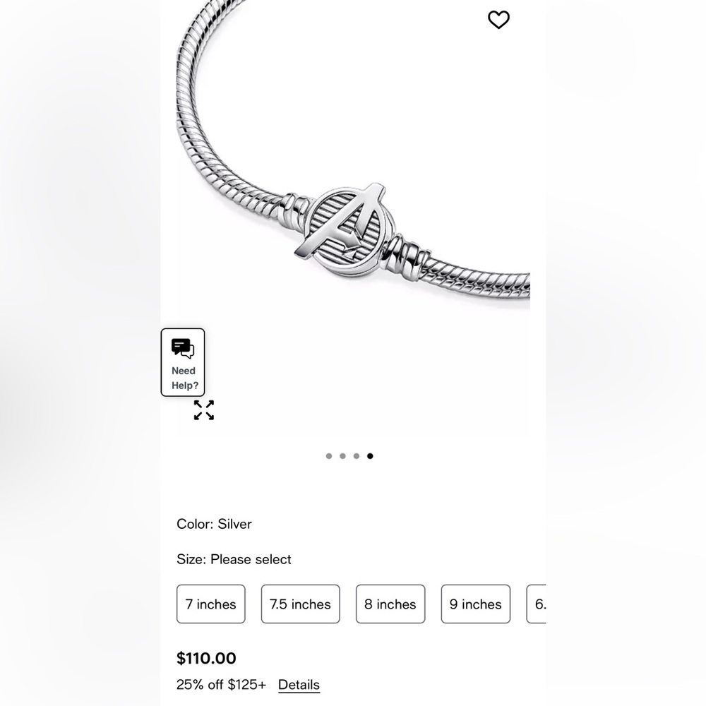Pandora Moments Marvel The Avengers Snake Chain Clasp Bracelet 7.5 Inches